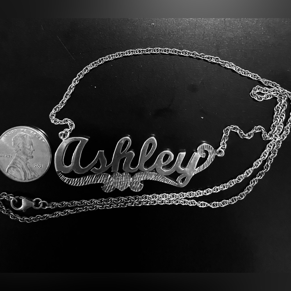 Ashley Vintage Name Plate Necklace Personalized Script Sterling Silver - Picture 5 of 6